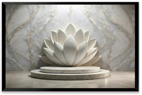 Podium sculpted from single white marble resembling blooming flower Black Framed Canvas Wall Art for Living Room Bedroom Kitchen Bathroom Prints Pictures Wall Decor Posters Painting Artwork 16x24