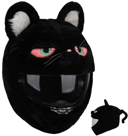 Funda Casco Moto Halloween, Cubierta de Casco de Motocicleta de Felpa de Calabaza/Conejo/Gato Negro/Diablillo, Divertida Funda para Casco de Moto, Accesorios para Cascos Completos (Gato Negro)