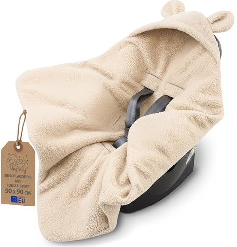Cálido arrullo Boucle para Silla de Coche y Paseo – Manta Teddy Reversible con Capucha – Premium térmica para Invierno recién Nacido Canastilla 90×90 cm Crema