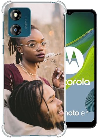 Funda personalizada compatible con Moto E13 4G, funda ultrafina de TPU transparente con protección de cámara y pantalla, resistente a los arañazos, antihuellas, listo para regalo o logotipo