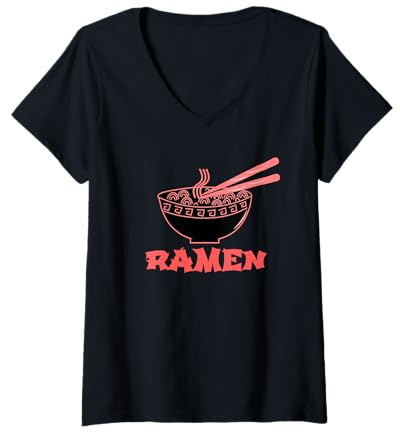 Mujer Ramen - Cuenco de Fideos japoneses con Palillos Camiseta Cuello V