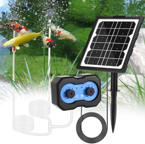 Solar Pond Aerator, Solar Air Pump with 2 Air Stone, 6V/3W Solar Pond Aerator, Aquarium Air Pump, 72 Timed Oxygenation Modes, Fish Pond Accessories for Garden Fish Tank Outdoor Pool Pond