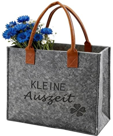 Personalisierte Filztasche groß Einkaufstasche mit Spruch Geschenktasche | 40*15*30cm 18L Filz Shopper Bag für Frau Damen Mann, Tasche Filz Geschenk Kollegin, Klein Auszeit, Eine Tasche Voll Glück