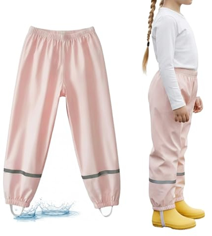 RJVZVEJH Kids Waterproof Trousers, Lightweight Rain Overtrousers for Boys Girls 5-12 Years, Reflective Strips, Mud-Proof Play Pants for School Outdoor Cycling Puddle Jumping