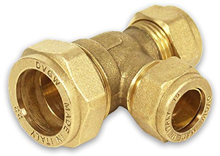 Messing-Klemmverschraubung für Kupferrohre, T-Stück reduziert, 28-22-22mm