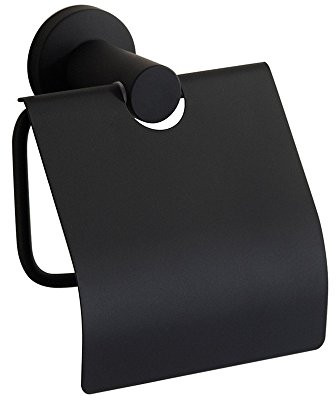 CASEWIND Toilettenpapierhalter Schwarz, Klorollenhalter mit Deckel, Antik Klopapierhalter mit Bohren Wandmontage Edelstahl Matt für WC Nostalgie