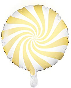 PartyDeco Palloncino in Mylar Tondo 45 cm a Forma di Lecca Lecca Bianco e Giallo