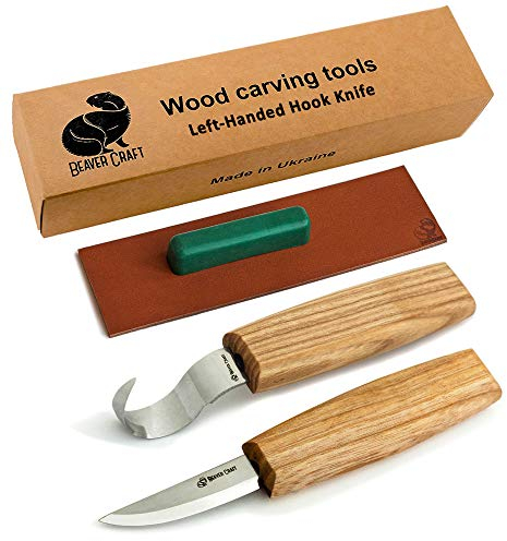 BeaverCraft S01L Set di coltelli per intaglio di cucchiai di legno Kit di strumenti per la fabbricazione di cucchiai Coltello da intaglio Coltello a uncino per mancini Ciotola Tazza Kuksa