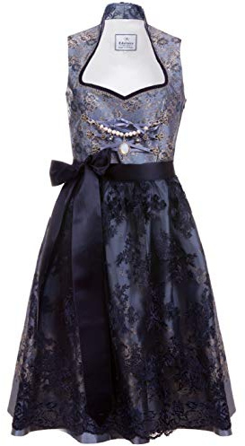 Edelnice Trachtenmode Exclusivo cuello alto Midi Dirndl Adriana incluye delantal tirolesa y charivari, tallas 32-54, Adriana, 48