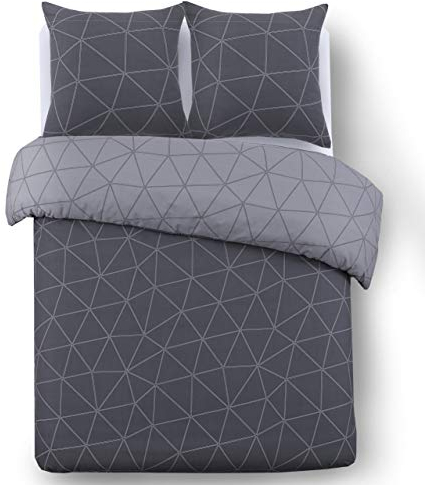 VISION - Ropa de Cama Reversible – Hugo Antracita/Gris – Funda nórdica de 240 x 220 cm con 2 Fundas de Almohada para Cama Doble – 100% algodón