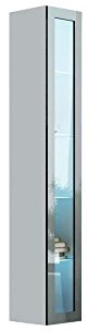 Hängevitrine Vigo Vitrine Vitrinenschrank Hängeschrank Wandvitrine Wandschrank mit 1 Tür Schrank Wohnzimmerschrank Grifflose, Push to open (Weiß/Grau Hochglanz, Mit Blauer LED Beleuchtung)