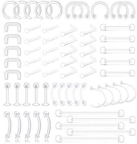 Rajnard 65 Pezzi Stile della Miscela Piercing retainers al Labbro Piercing Orecchio Borchie al Naso Setto Sopracciglio Piercing al Lingua Barbells bioflex Acrilico Flessibile