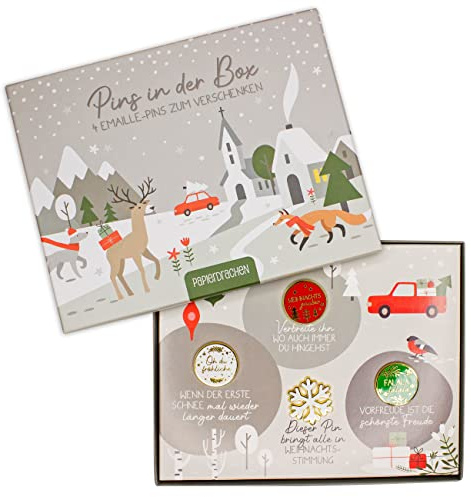 Papierdrachen Geschenkset zu Weihnachten - Mitgebsel in hochwertiger Geschenkschachtel - mit Anstecknadeln passend zum Winter - Set 4