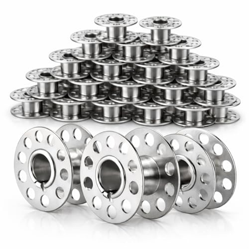 20 X Metal Bobbins for Domestic Sewing Machines by UMTMedia® - Spools Winder Universal Compatibility for Brother Janome Singer Toyota Pfaff Bernina