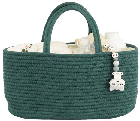 Baby Diaper Caddy Organizer for Girl Boy Rope Nursery Storage Bin Basket Portable Holder Tote Bag for Changing Table Car Travel Baby Shower Gifts Newborn Essentials Registry Must Have Items Dark Green