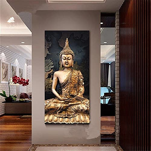 DIY 5D Diamant Painting Bilder Set, Round drill Buddha 50x150cm DIY Diamant Malerei Set Vollbohrer Strass Stickerei Kreuzstich Arts Craft Diamant Gemälde Wall/Eingang/Büro Dekorationen (20x60in)