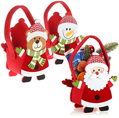 COM-FOUR® 3x Weihnachtstaschen aus Filz, weihnachtlicher Weihnachtskorb | Geschenkkorb - Filztaschen für kleine Präsente - Geschenktasche für Weihnachten und Nikolaus - 18cm
