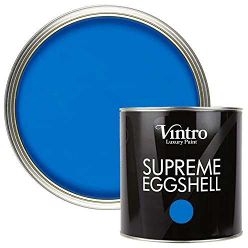 Vintro Paint | Eggshell Paint | for Walls | Wood | Trim | Satin Furniture Paint | Interior & Exterior Use. (Cobalt - Blue, 2.5 Litres)