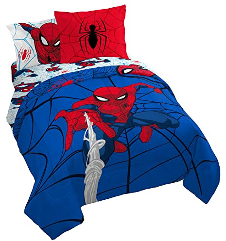 Jay Franco Marvel Spiderman Webtastic - Juego de cama de 7 piezas tamaño Queen, incluye edredón reversible y juego de sábanas, ropa de cama infantil súper suave de microfibra resistente a la