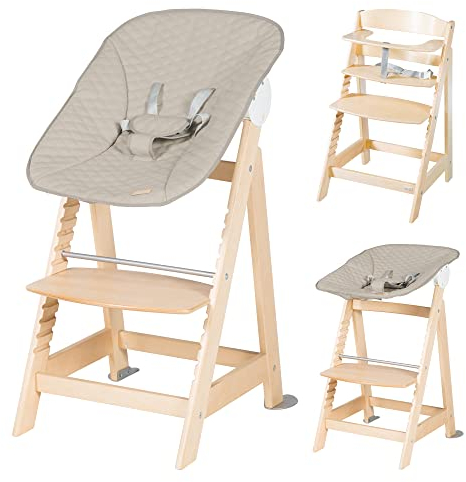roba Born Up Treppenhochstuhl, Set 2in1, Greyish gesteppt', Hochstuhl mit Liegefunktion, ab Geburt