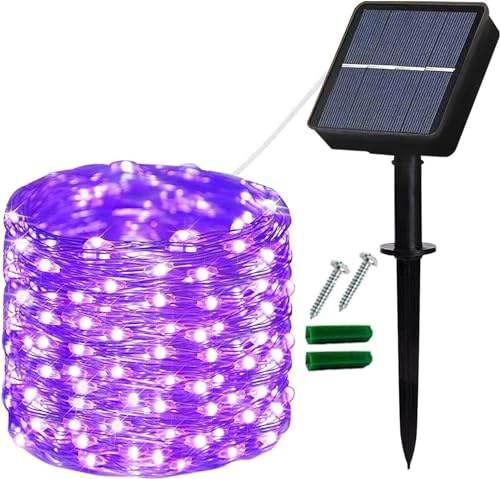Lezonic Solar String Lights Outdoor, 12M/40Ft 120LED Solar Garden Lights, 8 Modes Waterproof Copper Wire Fairy Lights for Indoor/Outdoor, Patio, Gate, Yard, Fence, Wedding, Party Decoration (Purple)