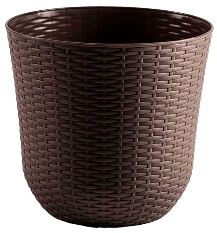 Acan Tradineur - Maceta Rattan Redondo de Plástico - Fabricado en España - Ideal para Plantas, hogar, jardín y terrazas - Ø 33 cm - Color Wengue