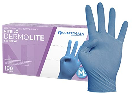 cuatrogasa Lot de 100 gants en nitrile bleu dermolite