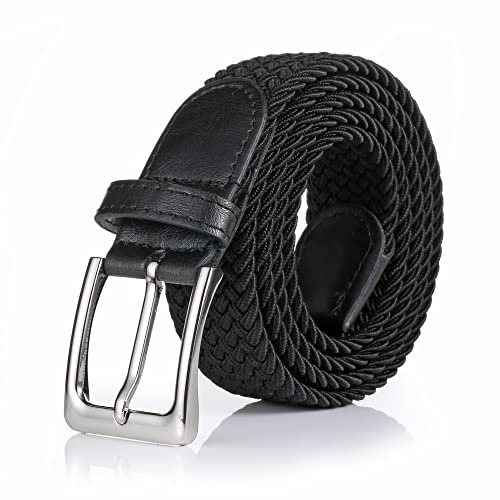 Gunsound Elastischer Stoffgürte Unisex Geflochtener Stretchgürtel Flechtgürtel Dehnbarer Gürtel für Damen und Herren (Schwarz, Länge 125 cm)