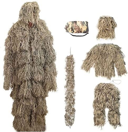 Ghillie Traje, Traje para Traje De Camuflaje De 5 Piezas Camuflaje De Bosque 3D para CS, Caza En La Jungla, Paintball, Airsoft, Fotografía de Vida Silvestre Desert Camouflage