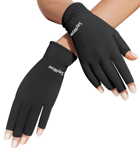 SayWow Fingerless Gloves for Women Sun UV Protection for Touchscreen, Gel Manicures, Driving, Black