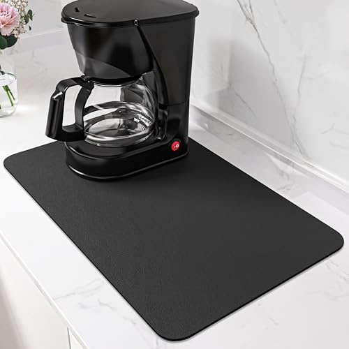 PoYang 17x12 Coffee Mat Small, Coffee Bar Accessories for Countertop, Absorbent Dish Drying Mat, Anti-Slip and Hide Stain Pad for Espresso Machine, Espresso Maker and Kitchen Counter, Black