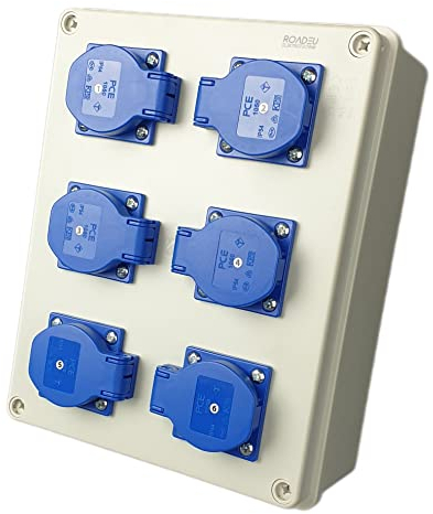 RoadEu – Quadro elettrico 230V con 6 prese da 16A – Scatola di distribuzione IP54 da parete – Pre-cablata – Per interno ed esterno – Ideale per officina, garage e cantiere