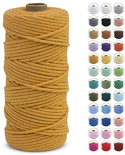 LEREATI Macrame Cord 3mm x 100m, Thick Cotton Macrame Rope Yarn, Natural Craft Rope for Plant Hanger, Wall Hanging, DIY Crafts, Decorations (Golden)