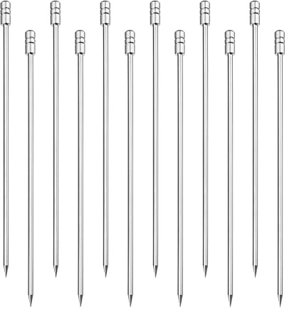 sourcing map Cocktail Toothpicks, 12Pcs 4.3 Inch Stainless Steel Long Cocktail Picks Reusable Metal Cylinder Cocktail Skewers for Drinks Appetizer Fruits