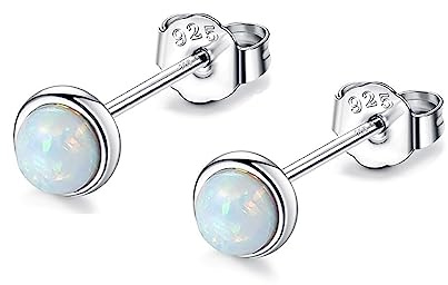 Bellitia Jewelry 3MM 925 Sterling Silber Ohrstecker Set für Damen Teenager Weiß/Blau/Grün Opal Ohrringe Hypoallergene Ohrringe Runde Edelstein Ohrstecker Geschenk Tochter Damen