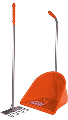 Red Gorilla Traditional Tidee and Long Rake 80cm Horse Manure Shovel Scoop Multi Purpose Large Lightweight Dustpan for Paddock Stable Horsebox Equestrian Building or Garden Waste (Orange)
