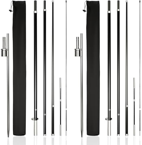 KLEXORE & CO Feather Flag Pole Kit 15ft Tall for 8ft-12ft Feather Flags 2 Pack 100% Fiberglass for Business Advertising Flags Custom Feather Flags Heavy Duty Ground Spikes Swooper Flag Pole Kit only