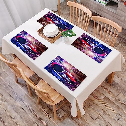 Platzset, Satz von 4 Platzsets,Nacht der DJ-Headset-Bar,Gewebte Vinyl-Tischsets, waschbare und langlebige Tischsets, Tischsets für den Innen- und Außenbereich
