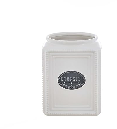 Blanc Mariclò Pot de cuisine porte-ustensiles en céramique blanche Tout à sa place 15x15xh18 cm