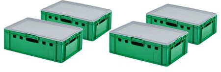 4 Stück E2 Kiste mit grauen Deckel 600 x 400 x 200 mm Fleischkiste Lagerkiste Metzgerkiste in Grün