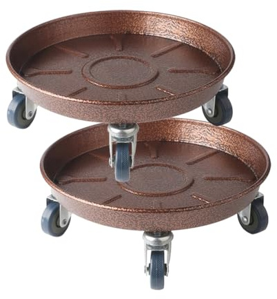 2 Pack 16 Heavy Duty Plant Dolly with Wheels, 320lbs Metal Rolling Plant Stand with Casters, Round Wheeled Planter Caddy Roller Base Carry Potted Tree Flower Pot for Indoor Outdoor Garden, Bronze