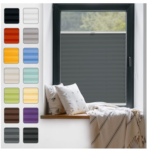 Plissee ohne Bohren zum Kleben für den Innenrahmen - Grafit 90 x 220 cm | Thermo Plisseerollo Jalousie, Einfache Montage, Faltrollo Blickdicht für Fenster & Tür, Sichtschutz