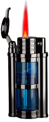 Briquet à flamme directe, briquet au butane, briquet rechargeable avec réservoir de carburant transparent - conception mécanique innovante, flamme coupe-vent, flamme rouge, réglage de la taille de la
