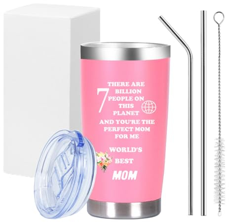 Shinhoo 20oz Insulated Tumbler with Straw & Lid - Pink Travel Mug for Coffee, Tea & Cold Drinks - Birthday Gift for Mum, Mother's Day, Christmas Presents