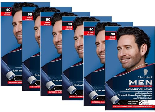 Men Perfect Anti-Grau Tönungs-Gel 90 Schwarz (6x 80 ml), Haarfarbe für Männer blendet graue Haare aus, Anti-Grau Tönung für ein natürlich aussehendes Ergebnis