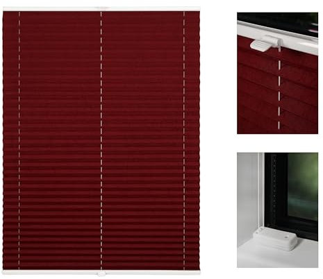 metablo Plissee auf Maß mit Crushed Optik zum Festschrauben in der Fensterfalz Sichtschutz Blickdicht für Fenster und Tür Weinrot B: 71-80 cm, H: 101-150 cm