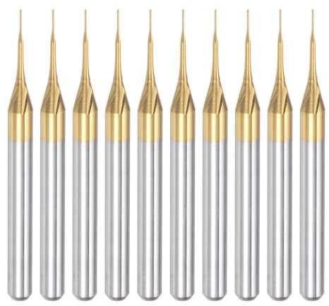 sourcing map 10Pcs 0.3mm Titanium Coat Carbide End Mill Engraving Milling Cutter CNC Router Bits for PCB Machine, 1/8 Shank