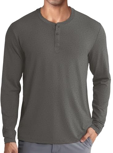 COOFANDY Herr Jumper Henley Långärmad T-shirt Stickad Pullover Grandad Skjortor Mjukt Varmt Stickat Enfärgat Tröja 3 Knappar, Medium-grå, L