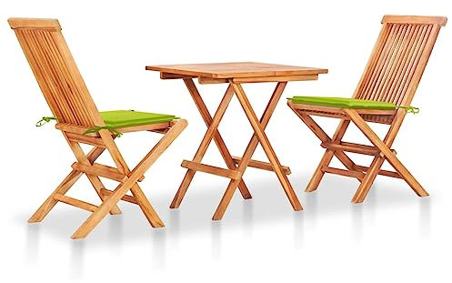 KATERYY 3-TLG. Bistroset mit Hellgrünen Kissen Massivholz Teak,