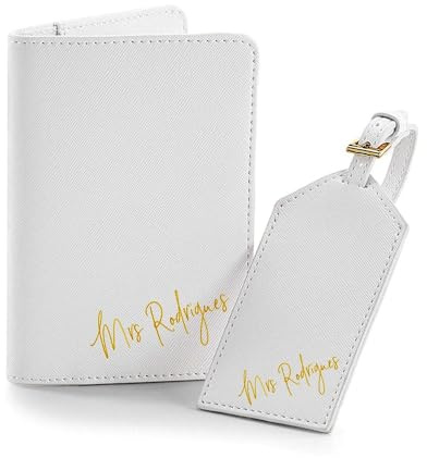 Personalisierte Passhalter & Kofferanhänger Reise-Set Mit Namen, Custom Passport Holder Und Koffer Label Tag, PU Leder Passport Cover Case Card Holder, Reisezubehör(White)